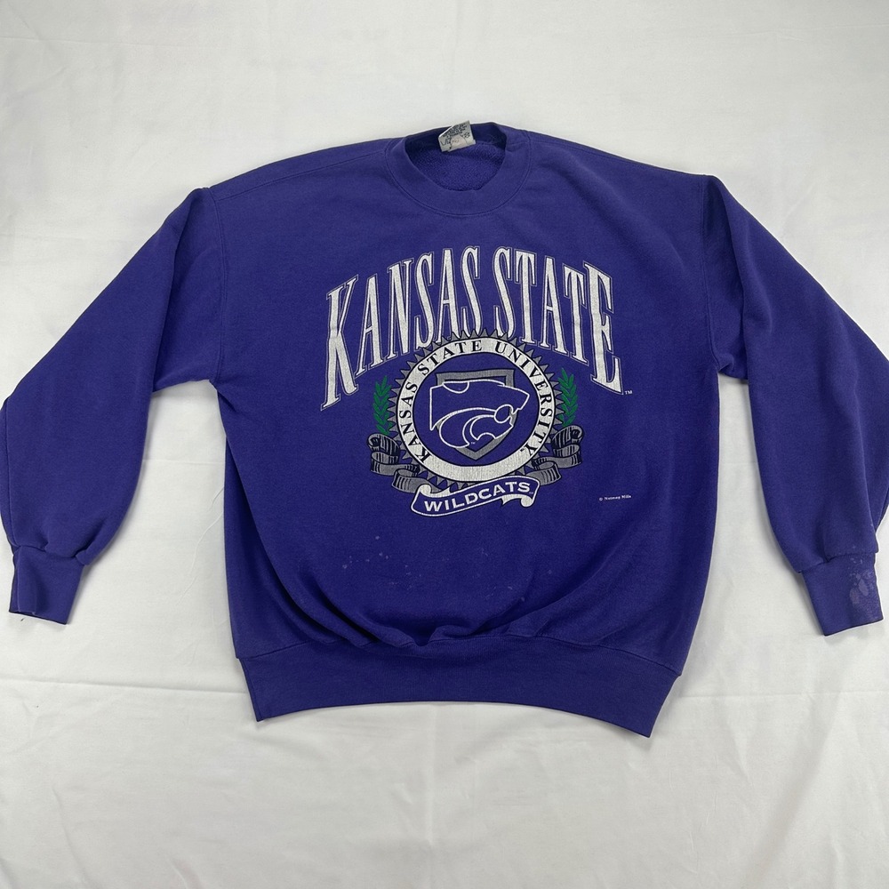 Vintage Nutmeg Mills Kansas State Wildcats Purple Crewneck Sweatshirt USA L‎